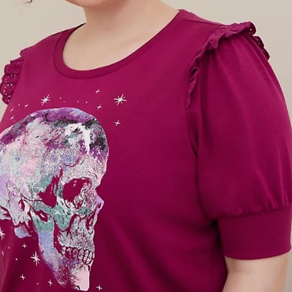 NWT Torrid 3X Skull Short Sleeve Sweater Goth Ruffle Gothic Stars Astrology Punk - Picture 8 of 8